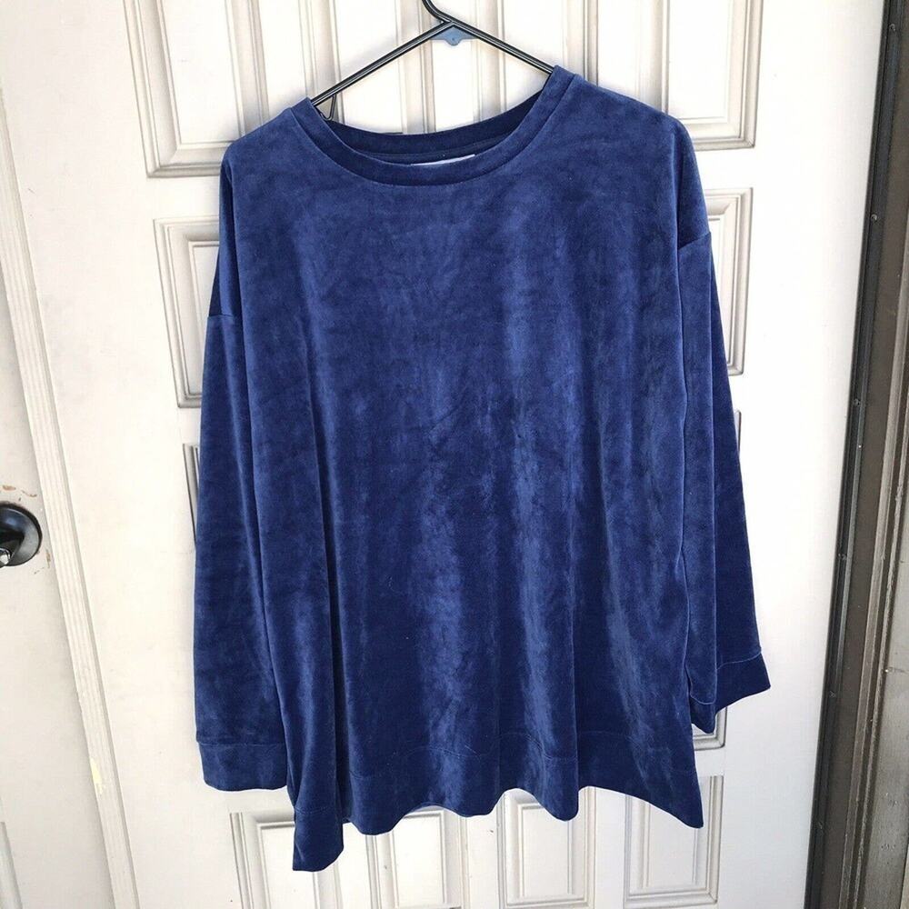 Woman Within Pullover Royal Blue Velour Plus SzL Long Sleeves Machine Wash Used